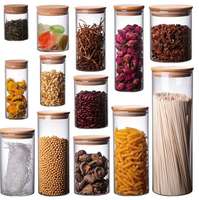 Pot de conservation en verre transparent avec couvercle en bambou, récipient alimentaire hermétique, boîte de rangement pour cuisine