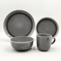 Nouveaux ensembles de vaisselle de table en grès de style chinois, 16 pièces, assiettes à dîner en céramique à glaçure réactive, plats et assiettes pour la fête