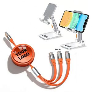 Câble de charge multifonction 3-en-1 rétractable avec logo personnalisé, 1,5 m, micro USB, multi USB, type C - Product Image 1