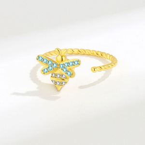 Hot Selling Blue Diamond Copper Fashionable Rotating <b>Bee</b> Open Ring Gold Stylish Trendy for Women Girls for Wedding Engagement - Product Image 4