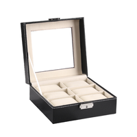 Boîte de rangement pour montres en cuir PU noir à 6 compartiments avec bracelet en cuir pour homme, pour montres automatiques, résistante à l'eau, en matériaux recyclés, présentoir