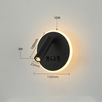 Lampe murale décorative moderne et simple à LED pour lecture au chevet, avec interrupteurs marche/arrêt, chargement USB, pour chambre d'hôtel, IP44, acier et plastique