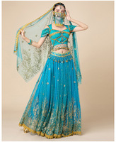 Luxuriant indien Bollywood danse du ventre Performance Costume ensemble culture Sequin haut en mousseline de soie robe gilet pantalon pour Halloween fête spectacle