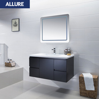 Meuble-lavabo de salle de bain en MDF avec un seul lavabo, design intérieur Allure, noir