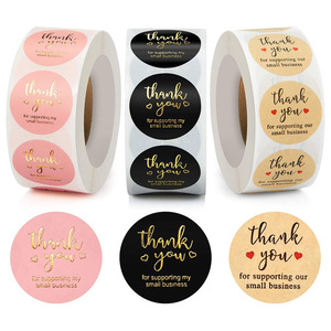 Goedkope prijs, snelle verzending, kleine ronde 2,5cm 3,8cm zelfklevende gouden folie bedank stickers op rollen, stickerrollen - Product Image 1