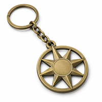 Porte-clés en métal découpé en forme d'étoile avec boussole personnalisée, logo sur mesure, cadeau promotionnel en gros, fournisseur OEM en vrac, fabricant de porte-clés