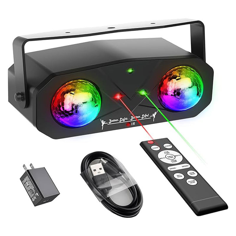 Remote Control Double Head Laser Light Rgb Led Magic Ball Party Dj Disco Light