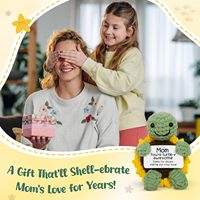 Mini Tortue au Crochet Faite Main avec Motif Tournesol et Carte Message – Cadeau Fête des Pères pour Papa