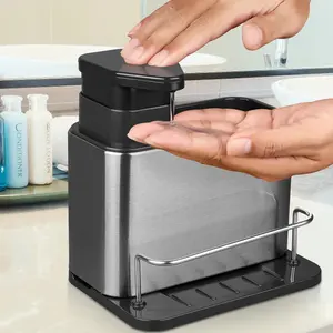 Dispenser sabun anti karat, wadah sabun anti karat 3-in-1 spons dan sikat Caddy Stainless Steel untuk kamar mandi dapur meja piring