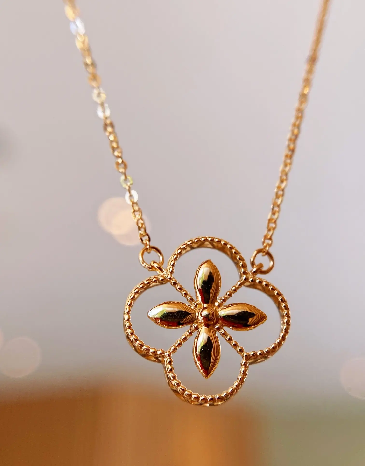 Женское Ожерелье из 18-каратного золота с отверстиями, в форме четырехлистной цепочки из настоящего золота 18 карат