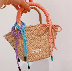 Vendita calda Logo personalizzato fatto a mano tessuto paglia borsa da spiaggia borsa da damigella d'onore regalo alla moda lettera tessuto paglia borse da spiaggia per le donne - Product Image 6