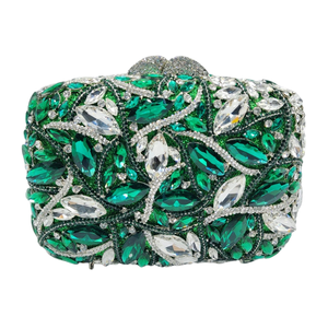 Women Delicate Floral Rhinestone Evening Bag Shiny Leaves Crystal <b>Clutch</b> Purse Detachable Chain Handbag for Cocktail - Product Image 3
