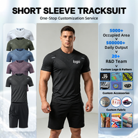Ensemble de sport d'été unisexe pour la course à pied et la gym, t-shirts à manches courtes respirants pour hommes et shorts, ensemble de 2 pièces à col rond pour l'entraînement