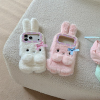 Coque de Téléphone Complète Mignonne Tendance Style INS en Peluche Oreilles de Lapin Rose et Blanche
