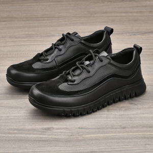 Chaussures de marche pour hommes en cuir de vache véritable, bout rond, lacets, doublure en mesh, semelle extérieure en Phylon, respirantes, décontractées, automne, noir - Product Image 3