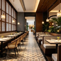 Ensemble de salle à manger moderne pour restaurant, chaise en rotin plastique nordique avec table en marbre et pieds en métal
