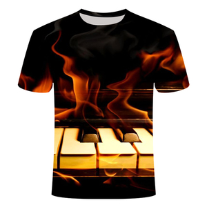 T-shirt à col rond à manches courtes, imprimé par transfert thermique, en maille durable, motif Rock, Guitare, Piano, Orchestre, Gym, Sport, pour le dropshipping - Product Image 6