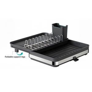 Escurridor de Platos Moderno, Ajustable y Extensible, de Plástico y Metal, para Ahorrar Espacio en la Encimera de la Cocina, Plegable, con Cesta para Cubiertos Extraíble - Product Image 4