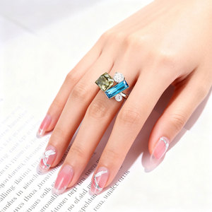 Geometric Crystal Cube Open <b>Ring</b> Multi Cut Adjustable Index <b>Finger</b> <b>Ring</b> Everyday Wear Unisex Jewelry - Product Image 2