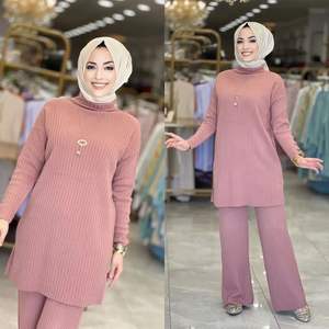 SIPO 2023 EID Muslim Islamic Crew Neck Woolen Fabric Long Sleeve Islamic Two Piece <b>Pants</b> Woolen Hoodie Women <b>Modest</b> - Product Image 6