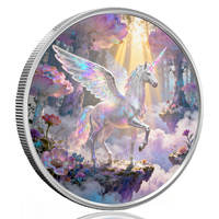 Pièce de monnaie Mythe de l'Unicorne en relief coloré, 1 once Troy, base en cuivre pur 999, placage argent 999, médaille souvenir personnalisée