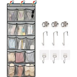 Organizador para colgar sobre la puerta, 15 bolsillos, tipo gancho magnético, almacenamiento gris para zapatos y accesorios de crucero - Product Image 1