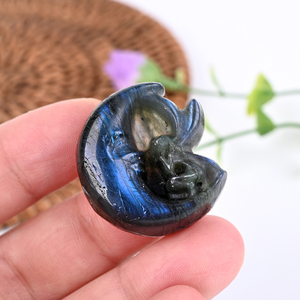 Vente en gros de sculptures en cristal de labradorite faites à la main de haute qualité, motifs papillon, hippocampe, fée, crânes, style amour, décoration intérieure CHUSE - Product Image 3
