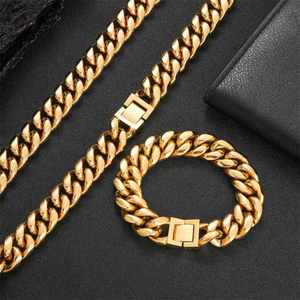 Collier et bracelet chaîne cubaine en acier inoxydable et titane pour hommes, style hip-hop, vente en gros - Product Image 3