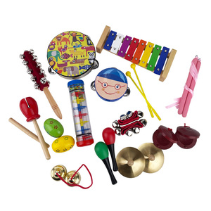 Ensemble d'instruments de percussion en bois colorés pour enfants avec xylophone, tambourin, maracas et clochettes pour l'éducation musicale et le jeu - Product Image 6