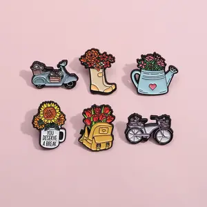 Direct Manufacturer Produce Cartoon Brooch Small Shoes Flower Creative Enamel Pin Bicycle Metal Soft Enamel Pins in Stock