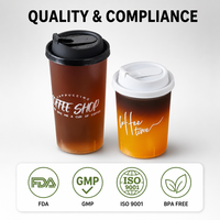 Gobelet à bulles jetable en PP de 500 ml avec couvercle, à paroi simple, résistant aux hautes/basses températures, gobelets à café personnalisés, gobelet à boisson chaude en plastique