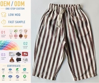 Pantalons en coton et lin imprimés décontractés personnalisés, pantalons courts ajustés, pantalons harem rayés pour tout-petits garçons et filles OEM