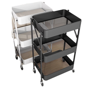 Estante de piso multicapa para cocina doméstica, estante de almacenamiento plegable giratorio móvil con carrito para aperitivos de libros de verduras - Product Image 1