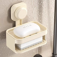 Support mural de salle de bain sans perçage pour savon en barre, double couche, avec porte-brosse de douche et porte-éponge à ventouse