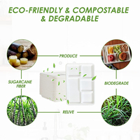 Assiettes compostables à 5 compartiments avec logo personnalisé, écologiques, jetables, en bagasse de canne à sucre, pour le déjeuner scolaire, biodégradables, plateaux alimentaires