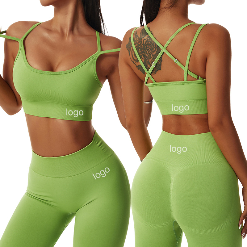 Women Pop Color Seamless Compression Workout Set High Waist Legging Sports Bra Gym Wear