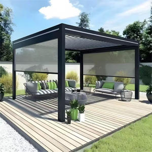 <span class=keywords><strong>Tente</strong></span> de pergola en aluminium grise Protection UV Gazebo de jardin <span class=keywords><strong>solaire</strong></span> Imperméable à la pluie Utilisation de <span class=keywords><strong>terrasse</strong></span> en bois/plastique/alliage Caractéristiques électriques - Product Image 1