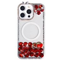 Coque de téléphone antichoc de luxe magnétique en TPU+PC avec diamants, nouveau design, pour iPhone 15/14/13 Pro/11 - Étui scintillant pour fille S24, style maquillage