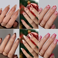Juego de uñas postizas de diseño de lujo de alta calidad al por mayor Gel suave personalizado punta francesa prensa de Navidad en las uñas En Gros