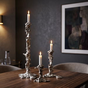 <b>Candle</b> dinner Silver Organic <b>Candle</b> Holders <b>Set</b> of 3 Decorative Home Table Accent Lighting - Product Image 1