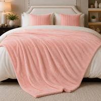 Couverture de lit d'hiver en fausse fourrure de lapin rose de luxe, à rayures diagonales 3D, double couche, super douce et chaude, en jacquard, en peluche, cadeau