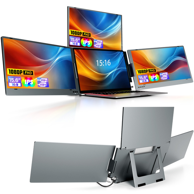 15.6" Triple Screen Laptop Extender Monitor, Portable USB-C Display for MacBook, PC,Gaming, Multitasking , Business Productivity