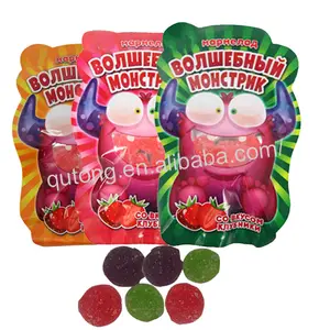 Soft fruit jelly sweet candy with sugar coating in colorful bag for kids