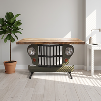 Table console de salon industrielle vintage recyclée avec plateau en bois inspiré des meubles automobiles look jeep