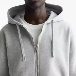 Sweat-shirt à capuche pour homme en coton lourd de haute qualité, fermeture éclair intégrale, double fermeture éclair, surdimensionné, uni, pour la saison de printemps - Product Image 5