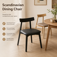 Chaise de salle à manger en bois massif nordique - Minimaliste noir et naturel, siège rembourré pour la maison, les cafés et les restaurants