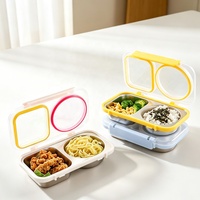 Mikrowellengeeigneter 400ml 2-Fach Metall-Snackbehälter für Kinder mit Deckeln 304 Edelstahl Unterteilte Lunchbox Snackbox