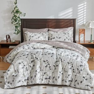 Phòng Ngủ Bộ Tấm Hoa Comforter Tấm Ga Giường Đặt Màu Trắng Giường 7 Miếng Màu Hồng Tối Hoa Nước Rửa Sanding Nữ Hoàng Tấm Thiết Lập - Product Image 4