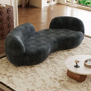 Sofá Curvo de Diseño Italiano con Bandeja Lateral, Minimalista, Tapizado en Chenille, Cómodo y Suave, para Sala de Estar u Hotel - Product Image 4