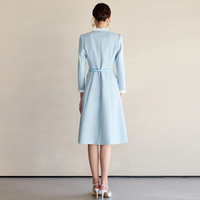 Robe trapèze professionnelle pour femme, style français, bleue, col rond, manches longues, en polyester, grande taille, avec logo frontal, ODM OEM